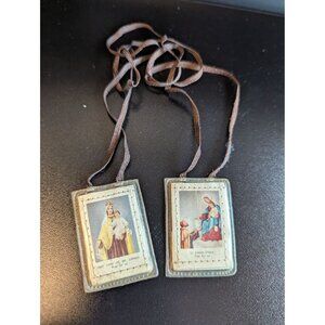 Vintage 1970s white Scapular St. Simon Stock and Lady of Mt. carmel FLAWS